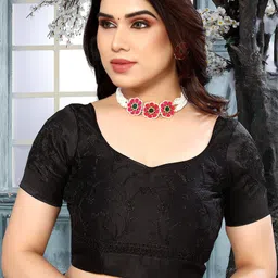 NEGRONI Ethnic Motifs Embroidered Net Saree image 5