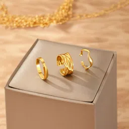 Just Lil Things Set Of 3 Cross-border Ins Cold Style Irregular Folds Wide Face Rings-image-32