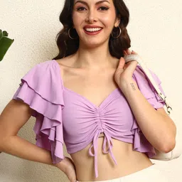 BAESD Sweetheart Neck Flutter Sleeve Crop Top image 3