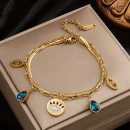 Jewels Galaxy Stainless Steel Gold-Plated Crystals Studded Charm Bracelet-picture-27
