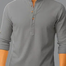 Navkanj Band Collar Roll-Up Sleeves Short Kurta image 2