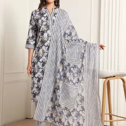 DUMMY SHAPE Women Floral Printed Regular Pure Cotton Kurta with Trousers & With Dupatta-image-35