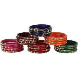 SOMIL Women 28 Pieces Stones Studded Glass Bangles image 5