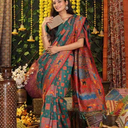 Astita Ethnic Motifs Printed Linen Cotton Saree With Unstitched Blouse Piece image 3