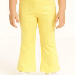 Nauti Nati Girls Lemon Yellow Pure Cotton Rib Fitted & Flared Leggings-image-56