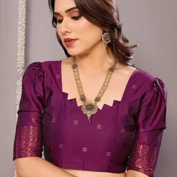 WOVENSTOCK Ethnic Motifs Woven Zari Kanjeevaram Saree With Blouse Piece image 2