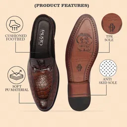 fausto Embossed Leopard Print Design Ethnic Party Back Open Slip On Shoes Mojaris For Men image 4