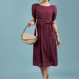 DressBerry Embroidered Puff Sleeve Net A-Line Midi Dress image 4