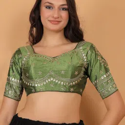 Trendzmy Embroidered Silk Sweetheart Neck Elbow Sleeve Saree Blouse-picture-27