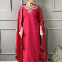 ATOXIC Women Red Chanderi Silk Kurta Sets image 5