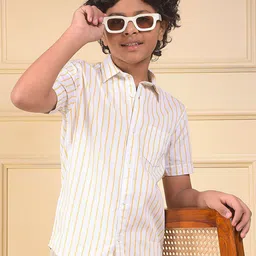 Crimsoune Club Boys Classic Slim Fit Vertical Striped Pure Cotton Casual Shirt-image-36