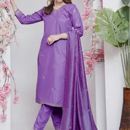 C J Enterprise Women Ethnic Motifs Embroidered Regular Thread Work Kurta with Trousers & With Dupatta image 3