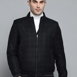 Monte Carlo Men Checked Woollen Lightweight Outdoor Bomber with Patchwork Jacket-image-15