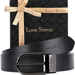 louis stitch Men Formal Black Genuine Leather Reversible Belt image 5