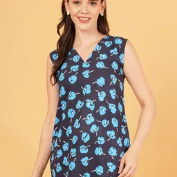 PFFASHION Floral Printed V-Neck Straight Kurti-image-74