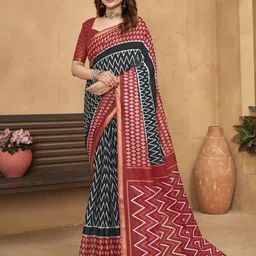 LAKHANI COTTONS Geometric Printed Zari Pure Cotton Ikat Saree-picture-29