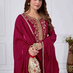 HB VENTURE Women Ethnic Motifs Embroidered Regular Thread Work Kurta with Trousers & With Dupatta image 4