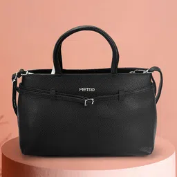 Metro Women Textured Structured Buckle Detail Handheld Bag-image-90
