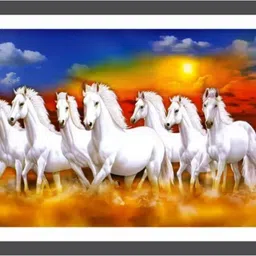 comfy package Seven Running White Horses Photo Frame Vastu Wall Decor Painting for Home&Office Digital Reprint 12 inch x 9 inch Painting-picture-16