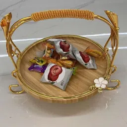 shop n buy Golden Round Fruit & Vegetable Basket With Handle & Base Wooden Fruit & Vegetable Basket-picture-15
