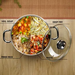 sumeet Stainless Steel Induction Bottom Casserole with Glass Lid 6 LTR, 27cm Cook and Serve Casserole image 2