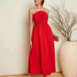 Women A-line Red Maxi/Full Length Dress-image-30