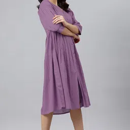 janasya Women Fit and Flare Purple Midi/Calf Length Dress image 2