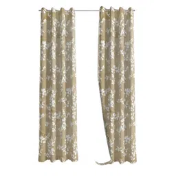 bfam Floral (Pack of 2) 8 Ft Blackout Eyelet Polyester Door Curtain (Golden) image 3