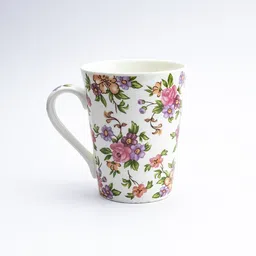 golden queens Ceramic Flower Print - Milk & Coffee, 300 Ml - Set of 2 (Multicolour-2) Bone China Coffee Mug image 2
