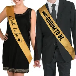 hubops Groom to be sash & Bride to be sash for Party Decoration Combo Pack Gold sash-picture-27
