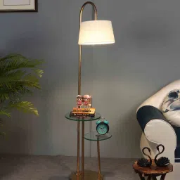 sapphire White Iron & Cloth Shade Floor Lamp With Brass Base image 1