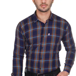 marc laurent Men Regular Fit Checkered Spread Collar Formal Shirt image 3