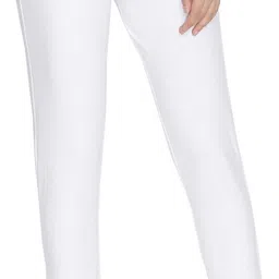 Women Slim Fit White Cotton Blend Trousers-image-21