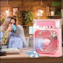 DRUMSTONE USB Mini Air Cooler Fan 3-in-1 with Humidifier, Ice Mist & LED – Pink USB Mini Air Cooler Fan 3-in-1 with Humidifier, Ice Mist & LED – Pink USB Fan image 3