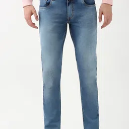 peter england Men Slim Mid Rise Dark Blue Jeans image 1