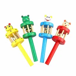 husnain Wooden Non Toxic Colourful Rattle Toys for Newborn BabyCage Bell Pack of 2 Rattle image 4