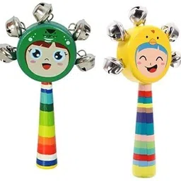 Colorful Wooden Rainbow baby Handle Jingle Bell Rattle Toys Pack of 2 Rattle-image-27