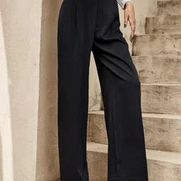 broadstar Women Loose Fit Black Lycra Blend Trousers image 2