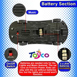 toyco Police Car with Lights, Music and Siren Sound Friction Powered Toy Car for Kids image 3