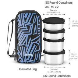 milton Stack Pack 4 Stainless Steel Lunch Box (2 X 350 + 2 X 500 ml containers), Black 4 Containers Lunch Box image 5