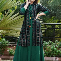 dss fashion Women Viscose Rayon Kurta Ethnic Jacket Set image 3