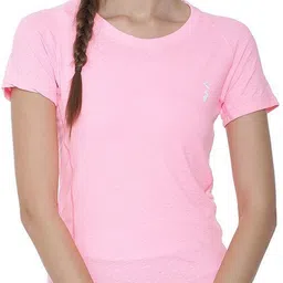 campus sutra Women Self Design Round Neck Polyester Pink T-Shirt-picture-23