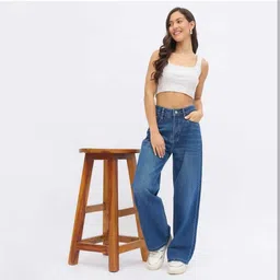 Women Loose Fit High Rise Blue Jeans-image-6