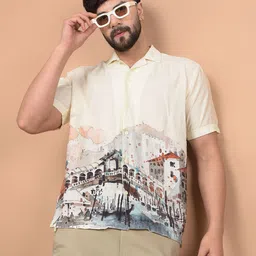 Crimsoune Club Men Premium Slim Fit Cuban Collar Graphic Printed Cotton Casual Shirt-image-46