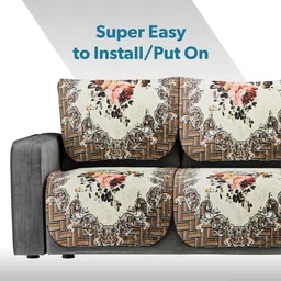 Myntra Elegant Homes Cream-Coloured 4 Pieces Self Design Velvet 2 Seater Sofa Covers image 3