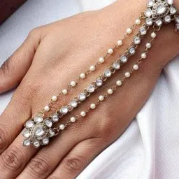 leshya Kundan Stones Studded & Beaded Traditional Rajasthani Bridal Ring Bracelet image 2