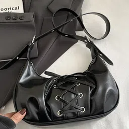 LULU & SKY PU Baguette Front Lace-Up Shoulder Bag image 2