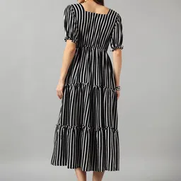 Jash Creation Print Puff Sleeve Applique Crepe Fit & Flare Maxi Dress image 3