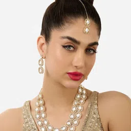 AMI Set Of 2 Gold-Plated Austrian Diamond-Studded & Beaded Jewellery Set image 3