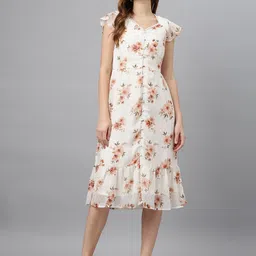 Latin Quarters Floral Print Flutter Sleeve A-Line Midi Dress-image-21